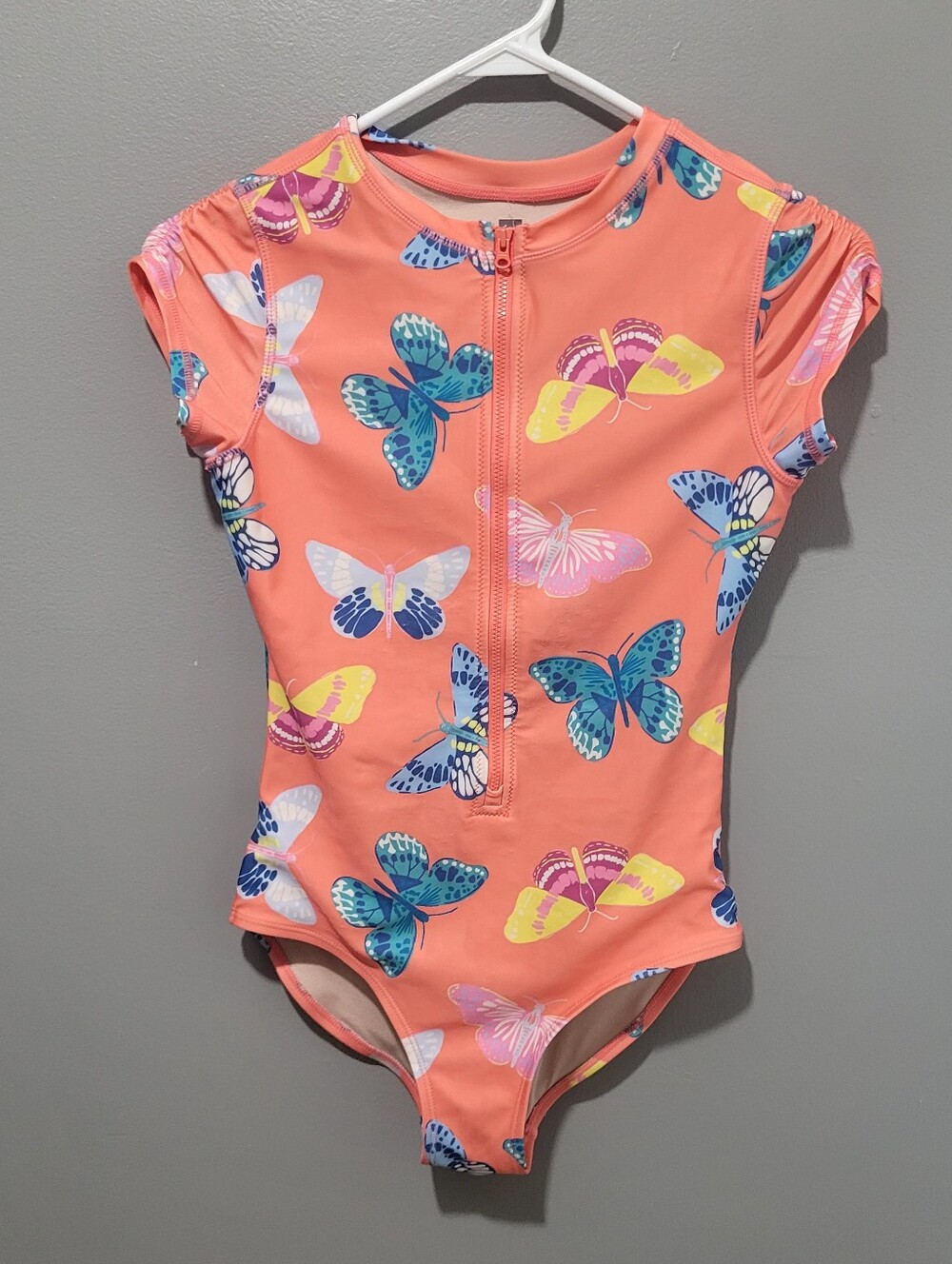 TEA COLLECTION Butterfly Zip-Front One-Piece Swimsuit - Coral Sze 14 Girls